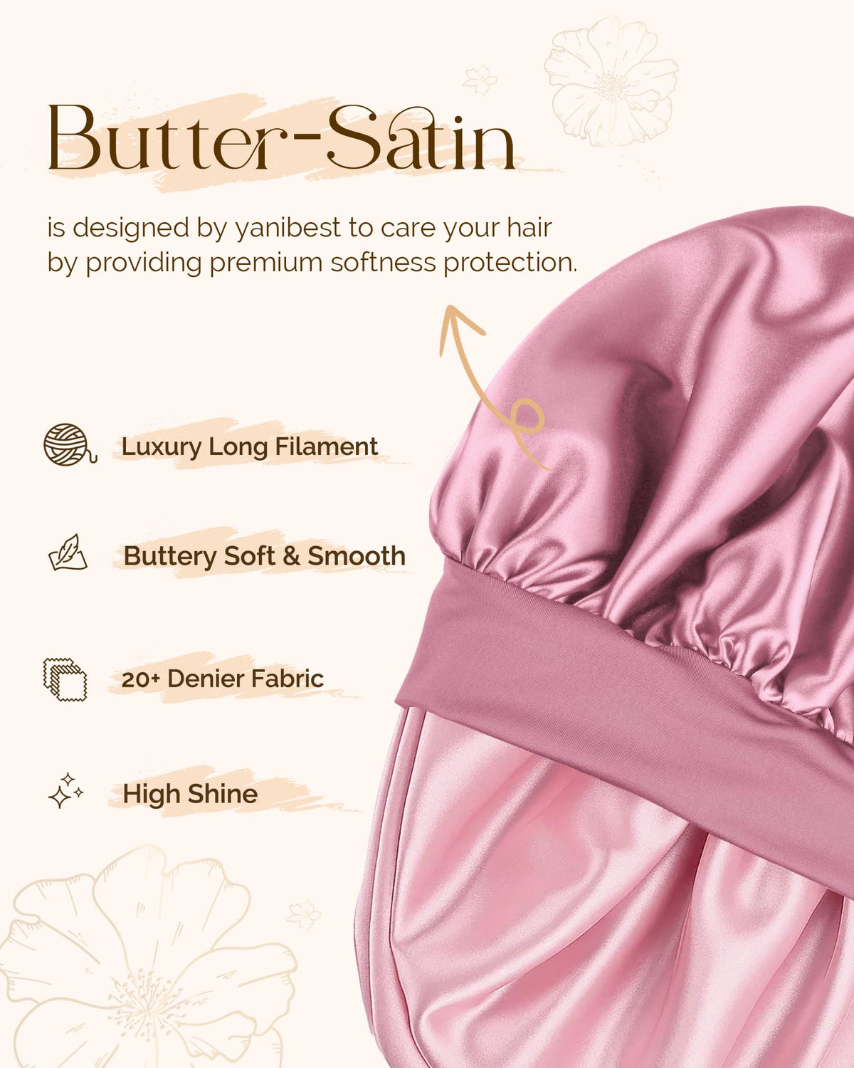 Yanibest double-layer satin bonnet reversible design preserves moisture and prevents leaks
