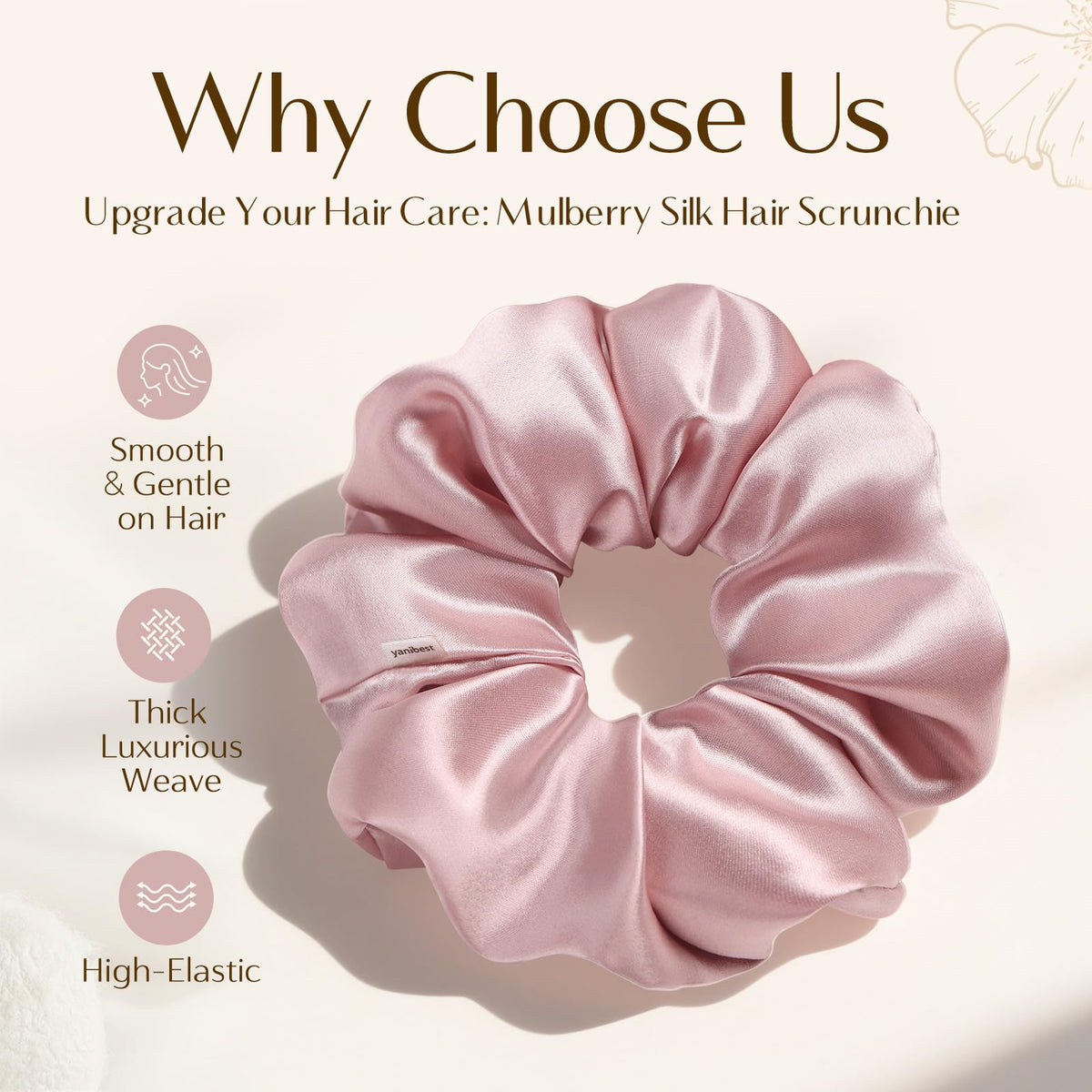 Yanibest frizz-free silk scrunchie on straight hair
