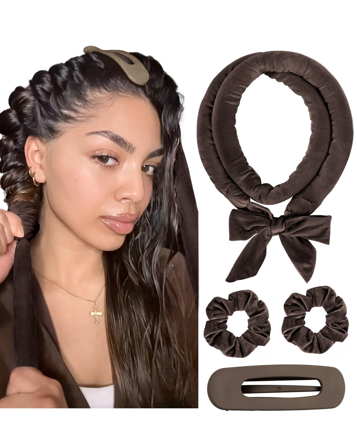 YANIBEST heatless curls overnight set shown with styling options for varied looks