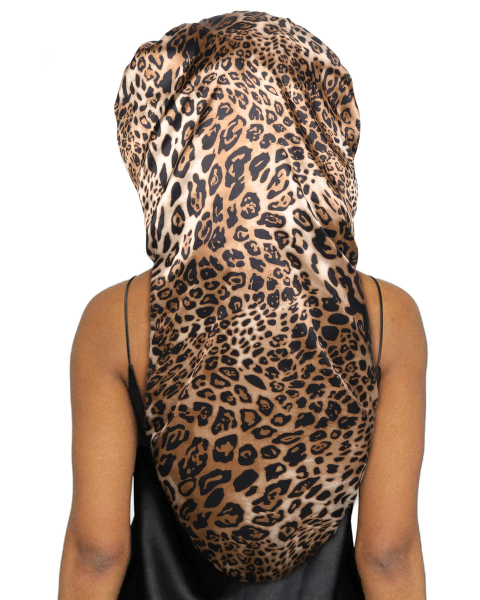 YANIBEST leopard satin bonnet protects hair while sleeping, reducing friction and frizz