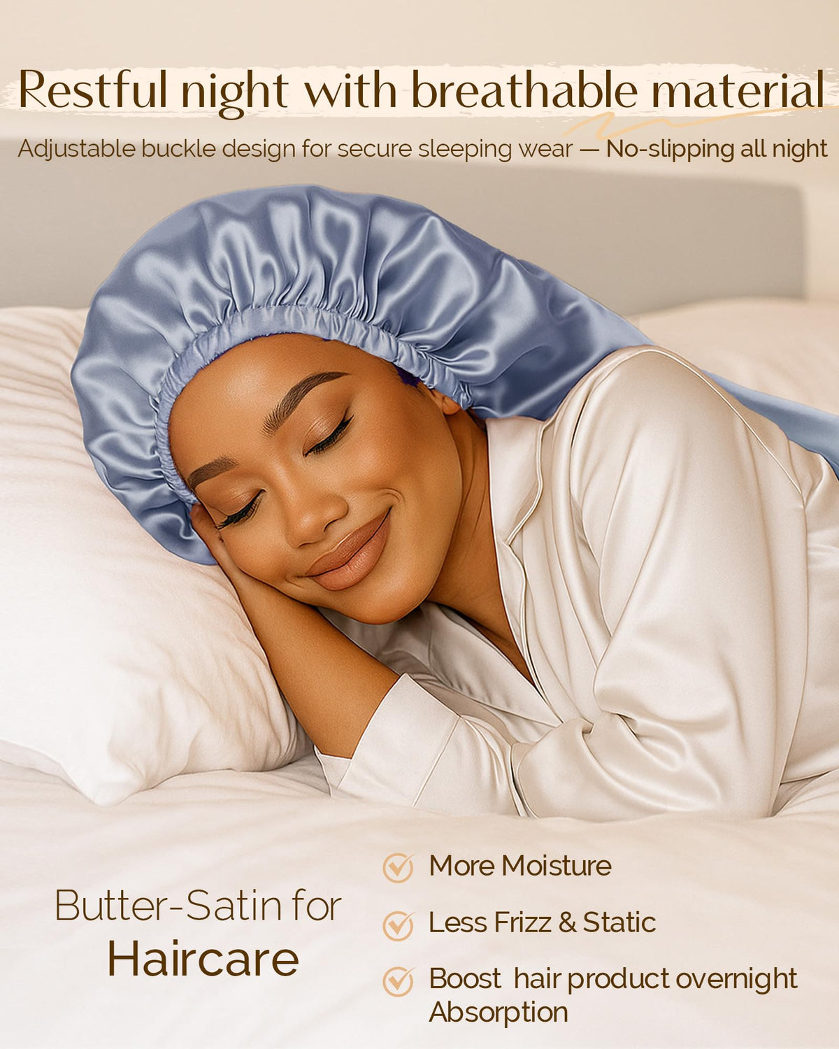YANIBEST long double-layer bonnet protects braids and curls while sleeping.