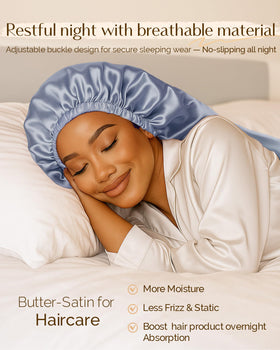 YANIBEST long double-layer bonnet protects braids and curls while sleeping.