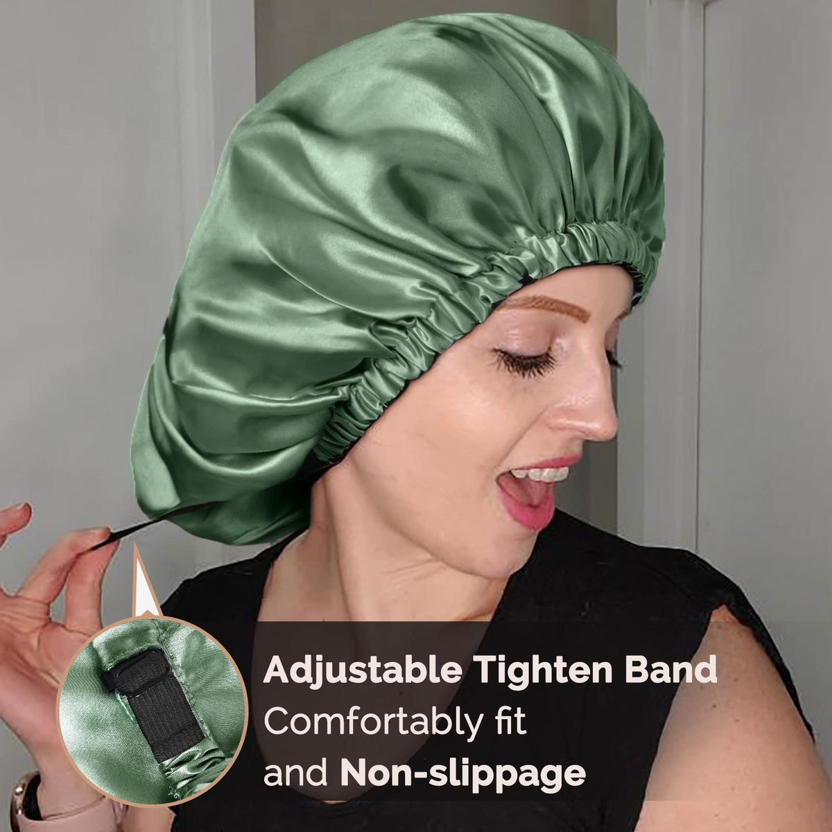YANIBEST silk bonnet is versatile for sleeping, hair care, and makeup routines.