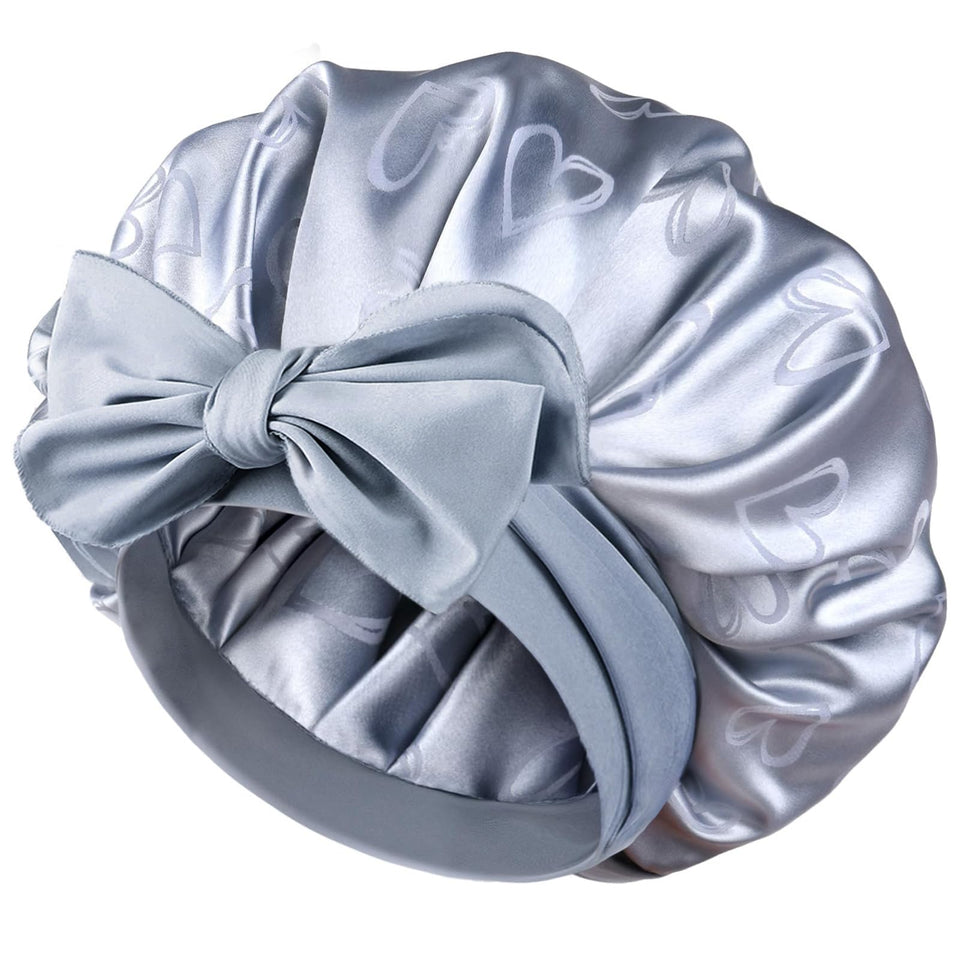 YANIBEST satin bonnet blue, right side view, protects hair during sleep.