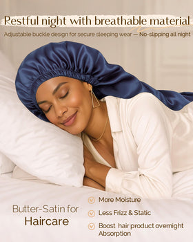 YANIBEST satin bonnet with elastic band and drawstring for secure, comfortable fit.