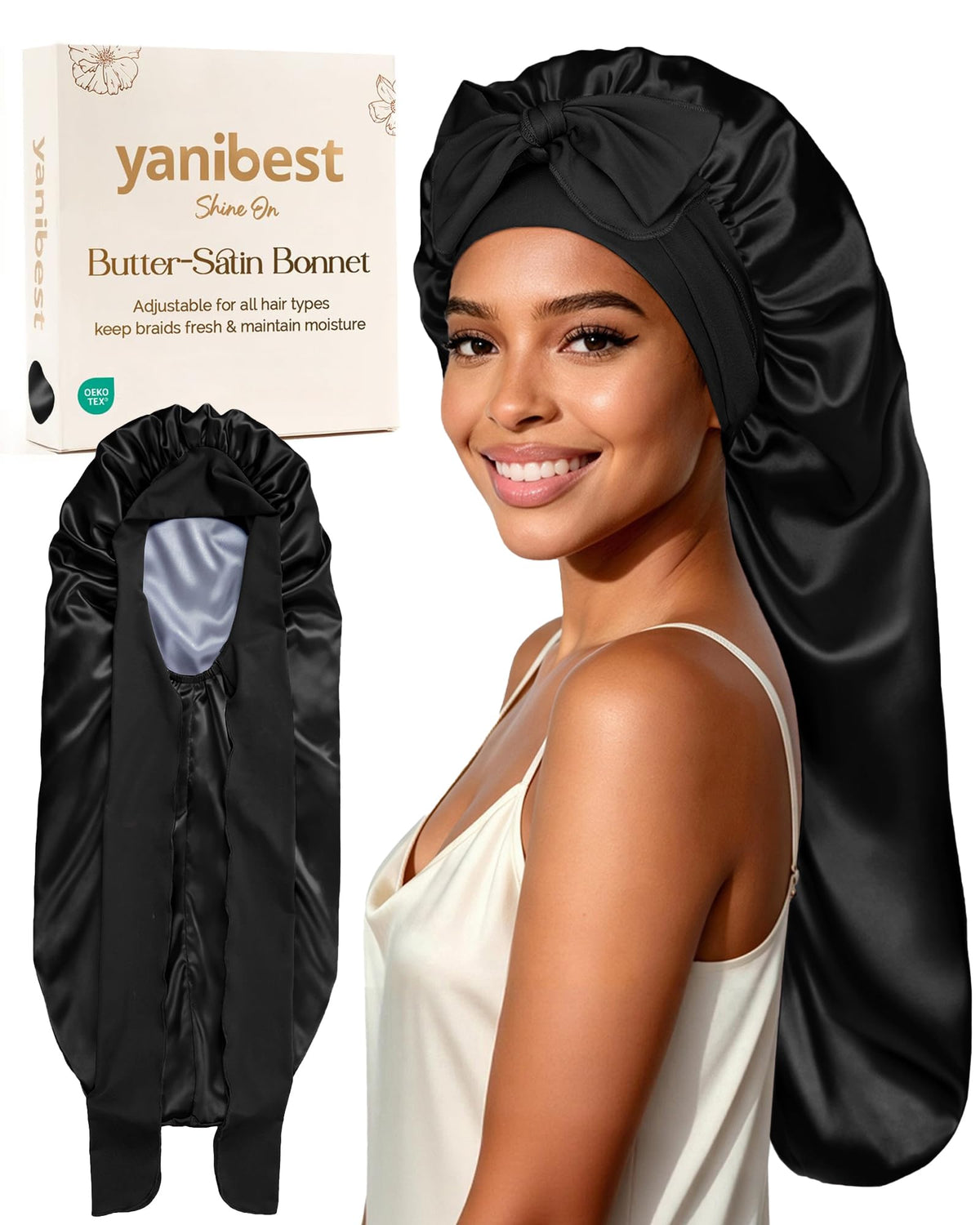 YANIBEST satin sleep bonnet extra long for braids moister protection overnight