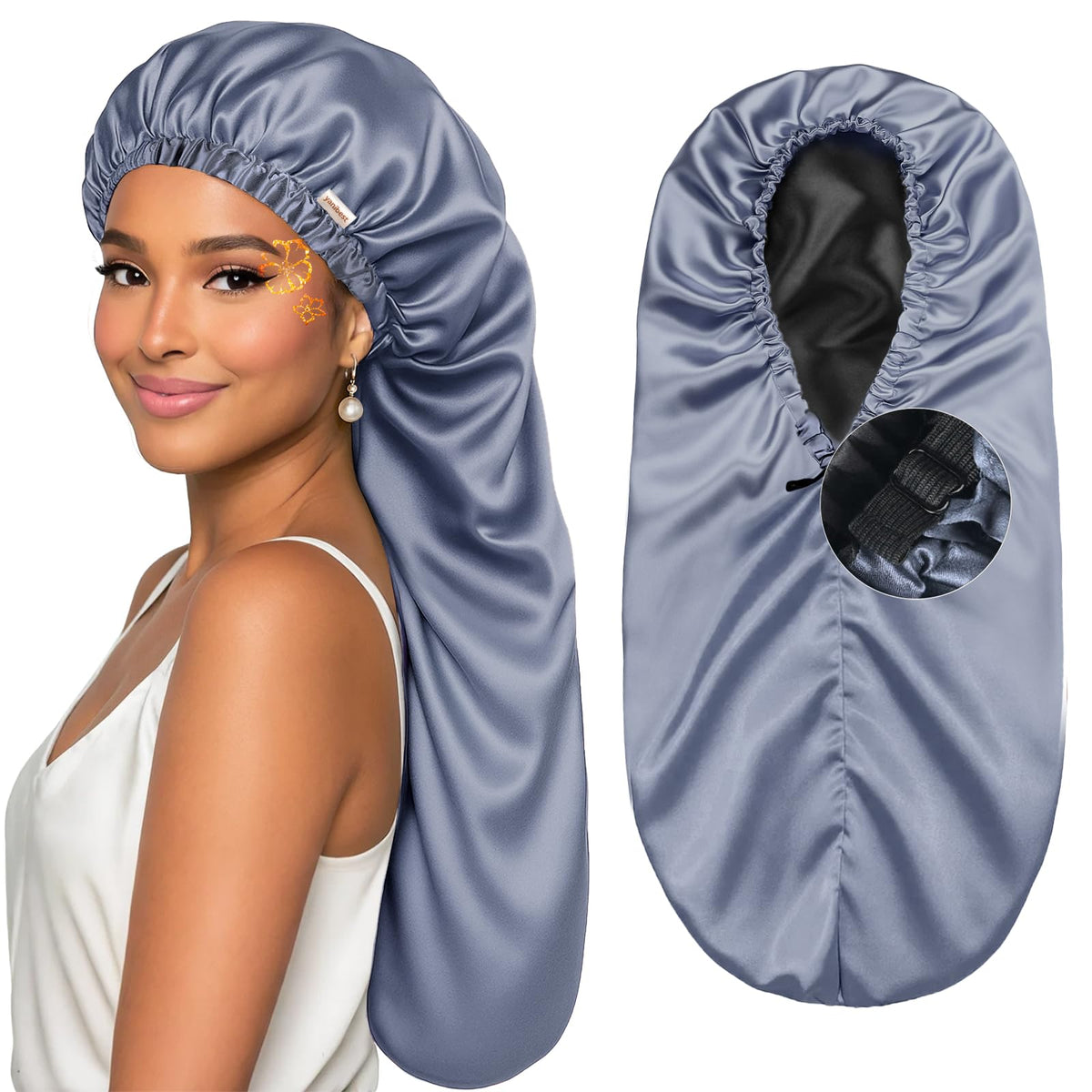 YANIBEST satin sleep bonnet for natural hair, smooth fabric reduces friction overnight.