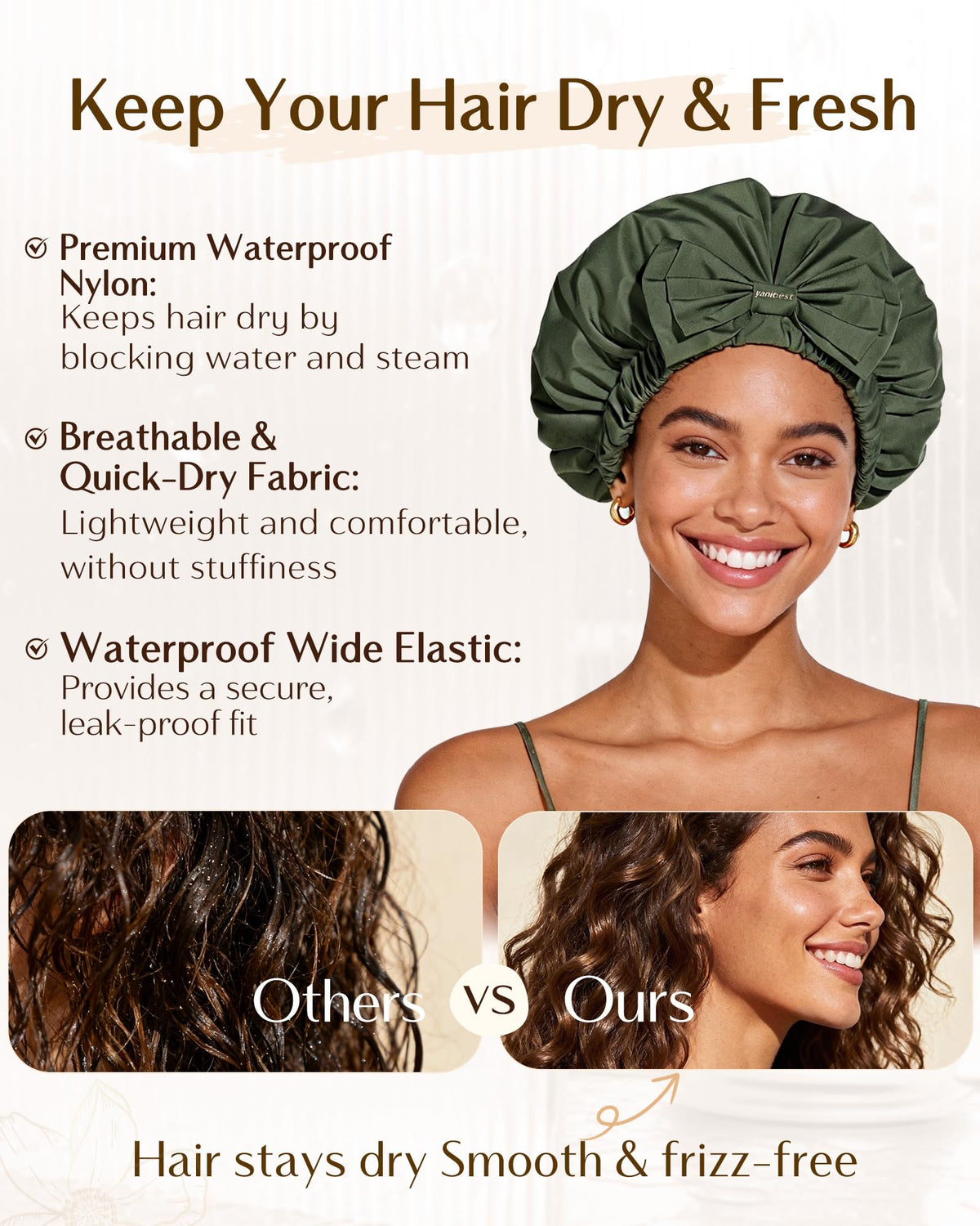 Yanibest shower cap quick-dry material stays lightweight after use