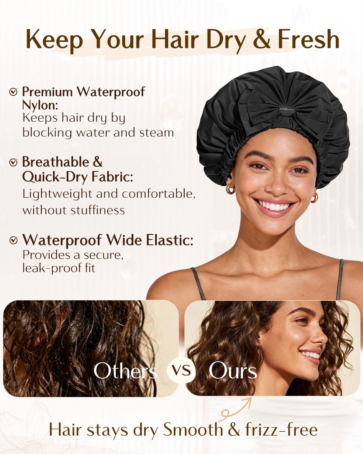 Yanibest quick-dry shower cap stays lightweight after use