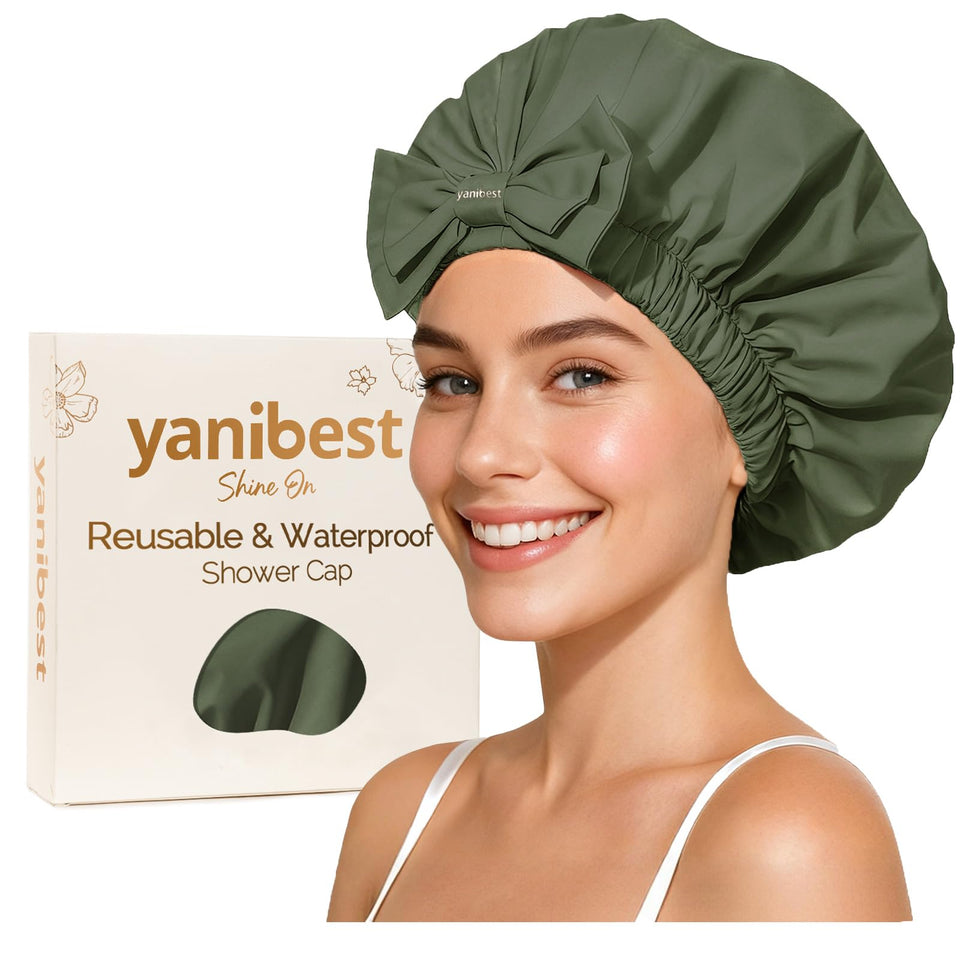 Yanibest shower cap waterproof bath cap provides a secure fit while keeping hair dry