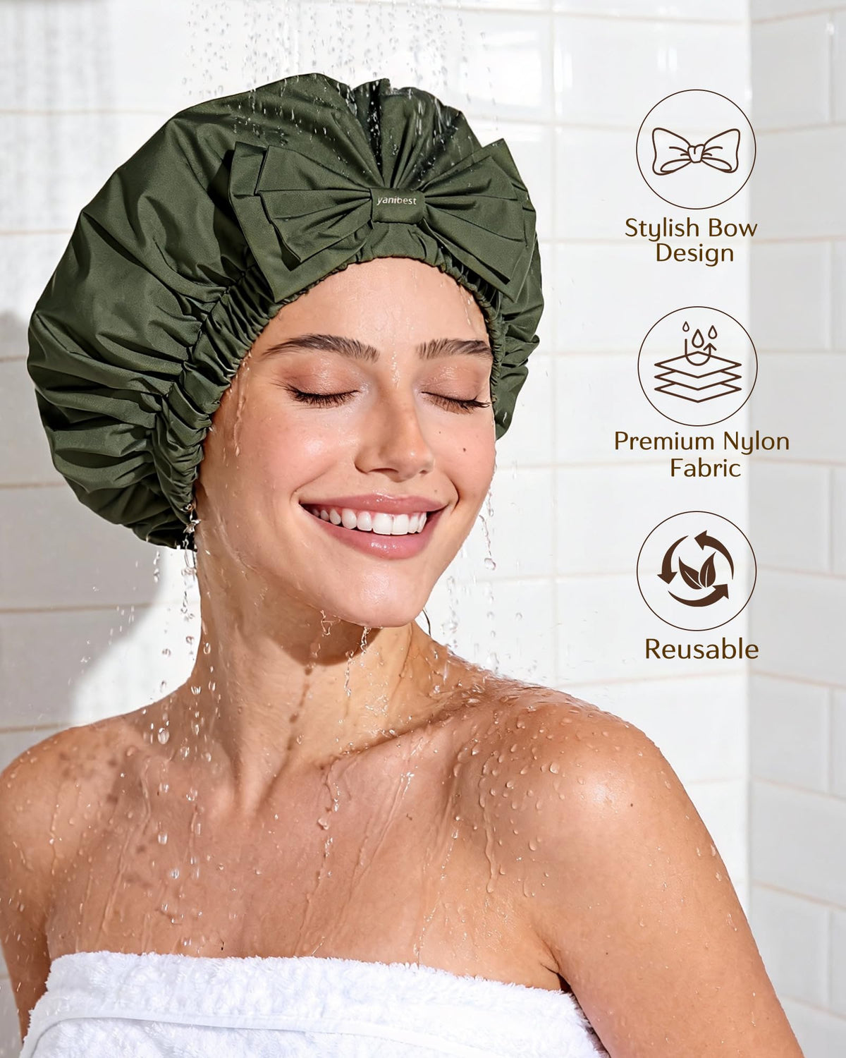Yanibest shower cap wide elastic band prevents slipping for comfortable wear