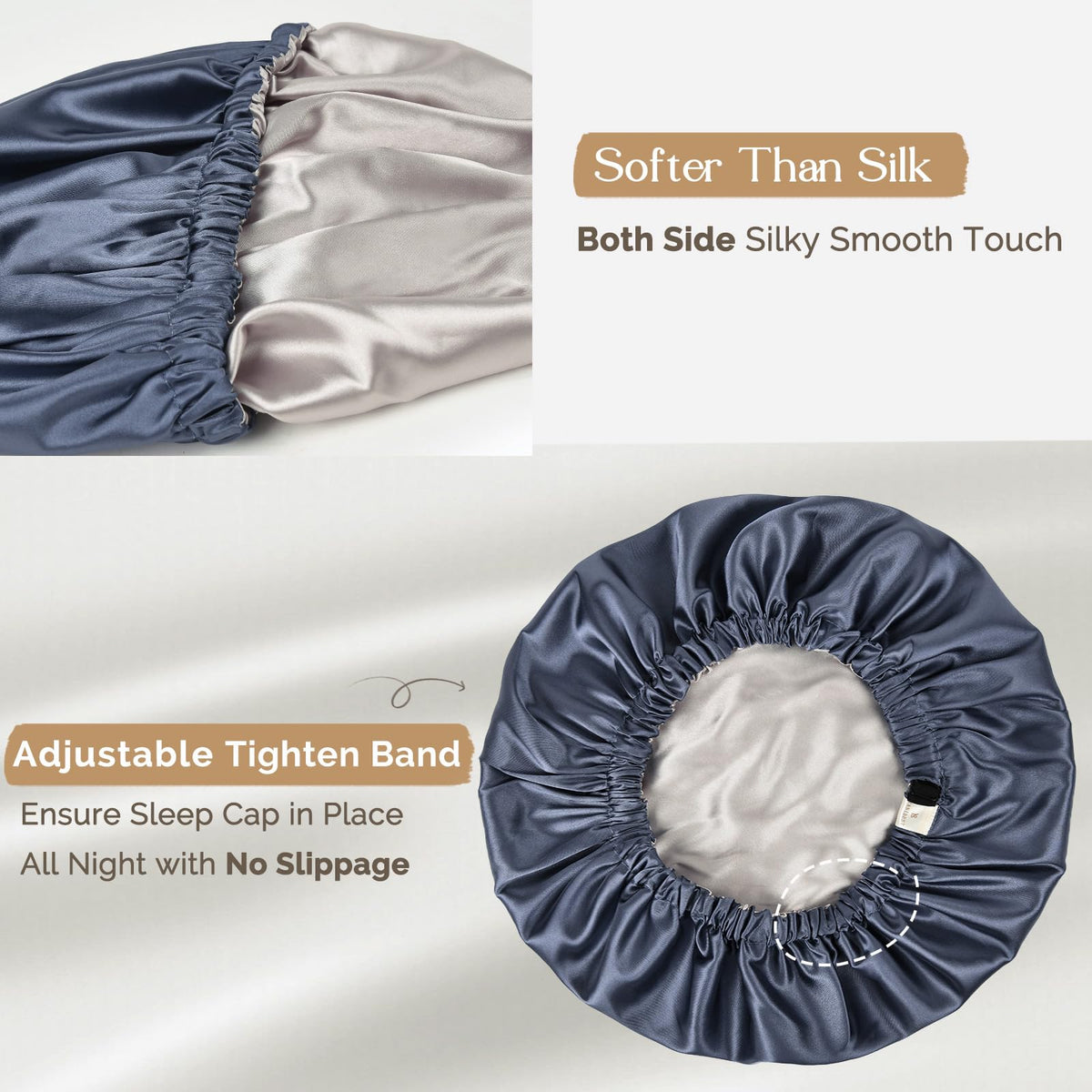 YANIBEST silk bonnet ash blue adjustable strap for secure, comfortable fit