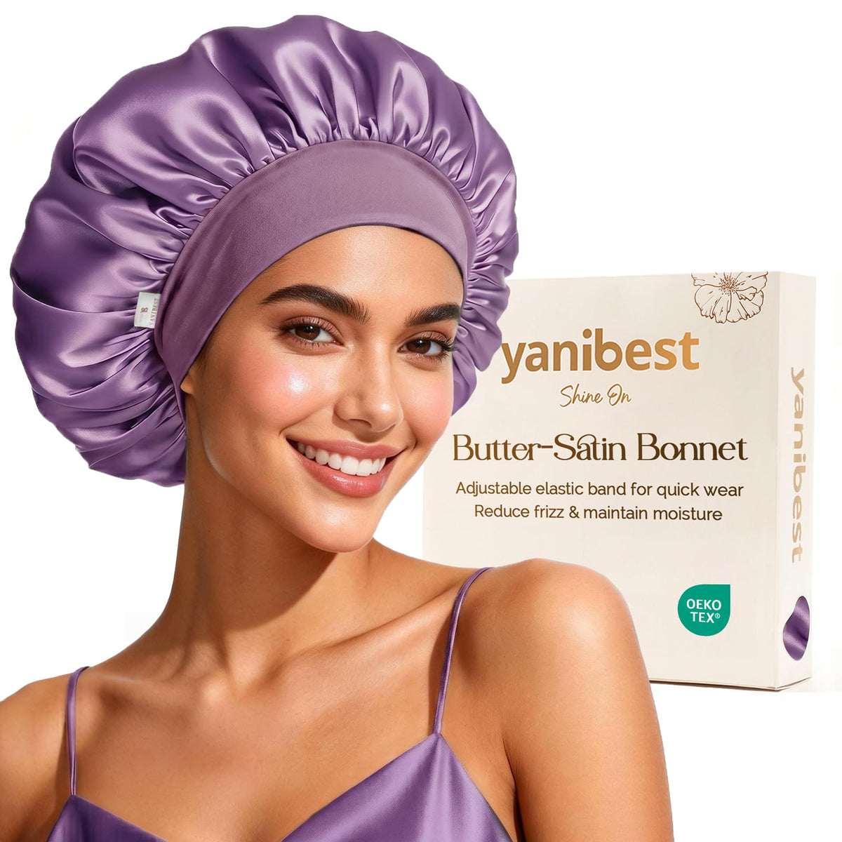 YANIBEST silk bonnet close-up shows soft satin for smooth sleep and hair protection.