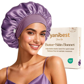 YANIBEST silk bonnet close-up shows soft satin for smooth sleep and hair protection.