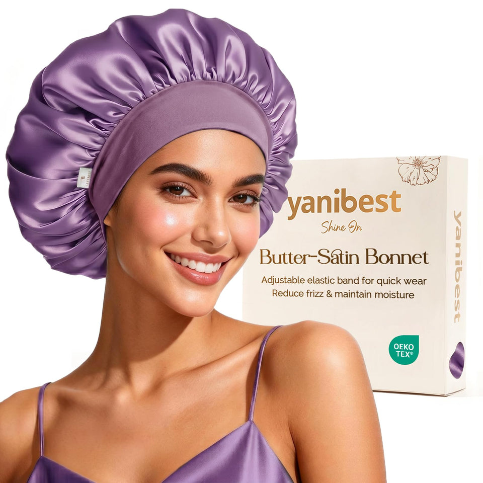 YANIBEST silk bonnet close-up shows soft satin for smooth sleep and hair protection.
