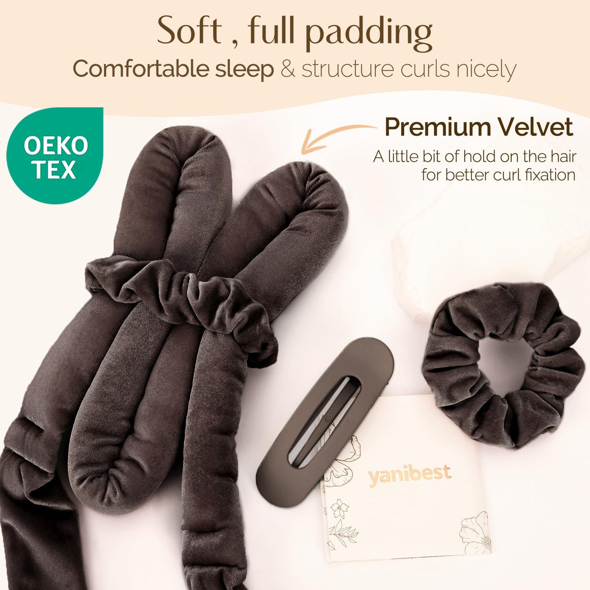 YANIBEST velvet scrunchies and non-slip clip secure the curl set