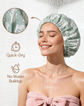 Yanibest shower cap interior satin close-up showing frizz-reducing lining.