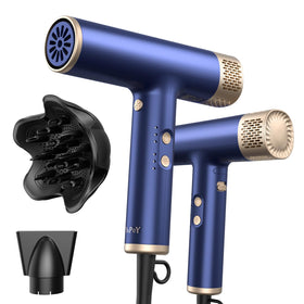 YAPOY professional hair dryer front view with blue finish for quick styling