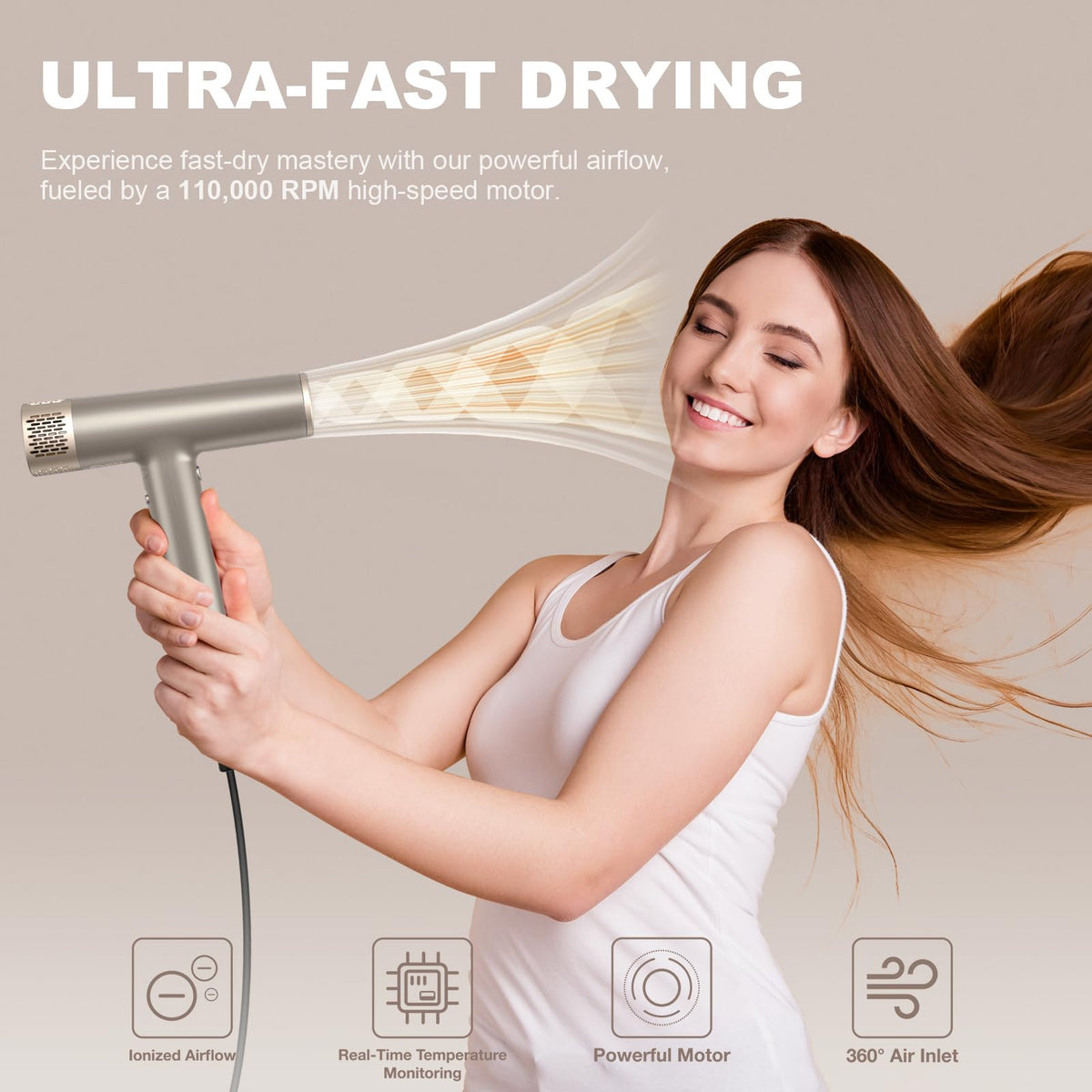 YAPOY ionic technology releases 200 million ions for frizz control.