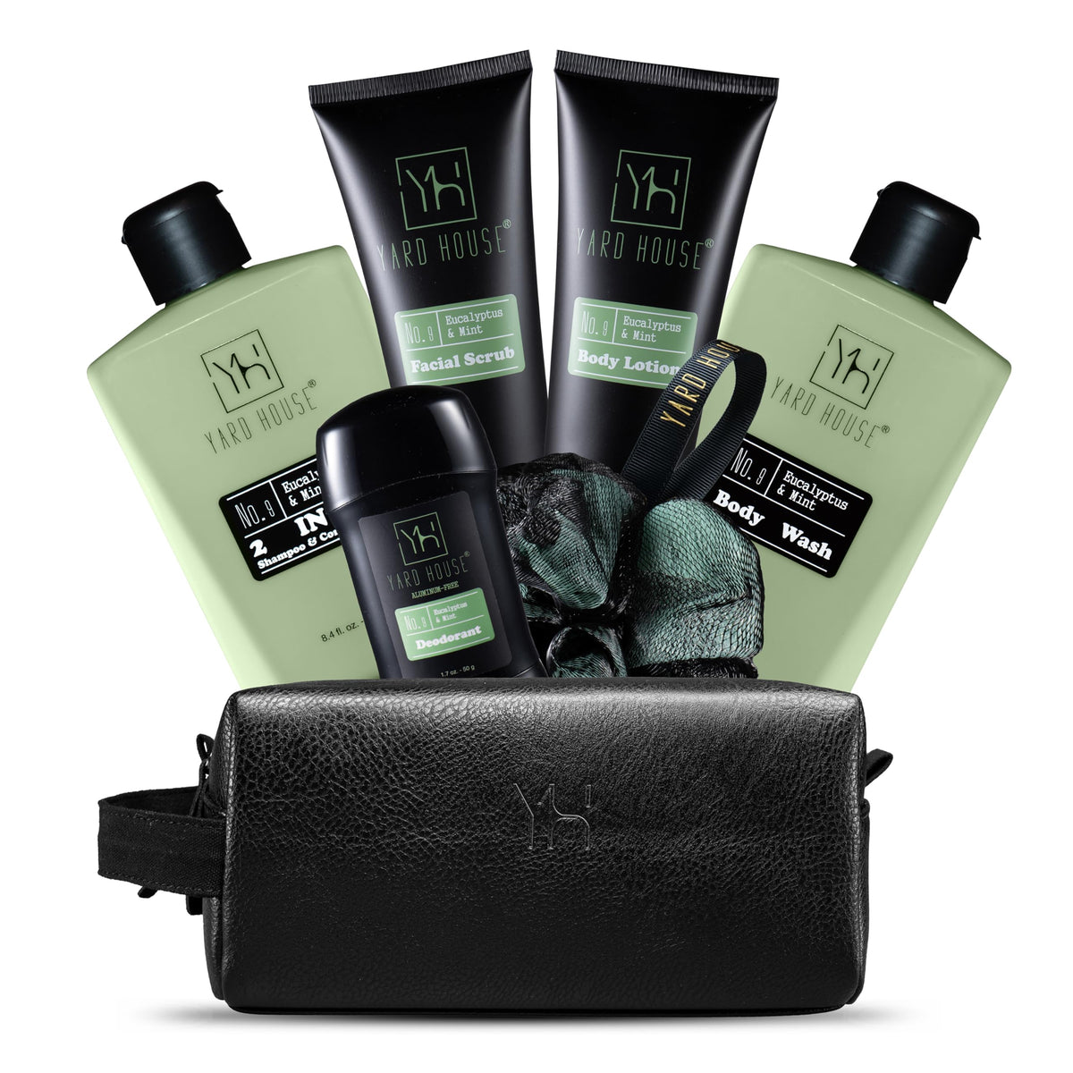 Yard House leather toiletry bag for travel storage in a premium gift set