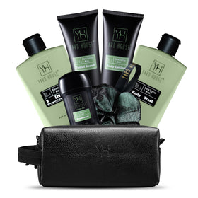 Yard House leather toiletry bag for travel storage in a premium gift set