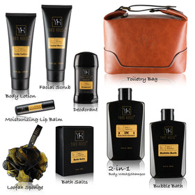 Yard House Sandalwood Amber body wash and shampoo for a refreshing cleanse.