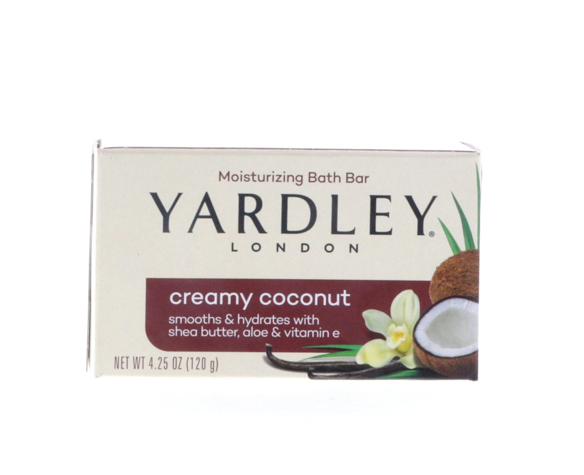 Yardley Coconut bar delivers creamy lather and tropical mood after shower.