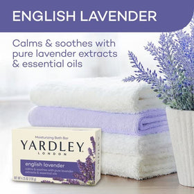 Yardley London English Lavender soap bar close-up of lavender extracts and oils.