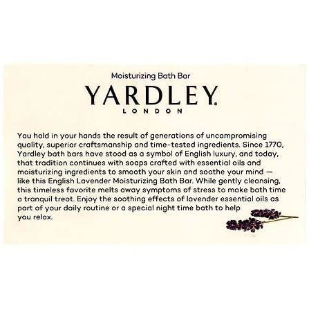 Yardley London English Lavender soap bar craftsmanship and heritage detail.