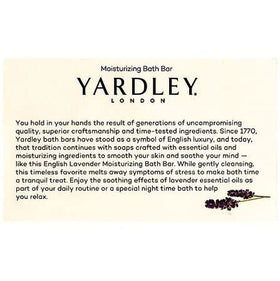 Yardley London English Lavender soap bar craftsmanship and heritage detail.