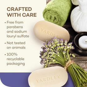 Yardley London English Lavender soap bar in use with calming aroma.