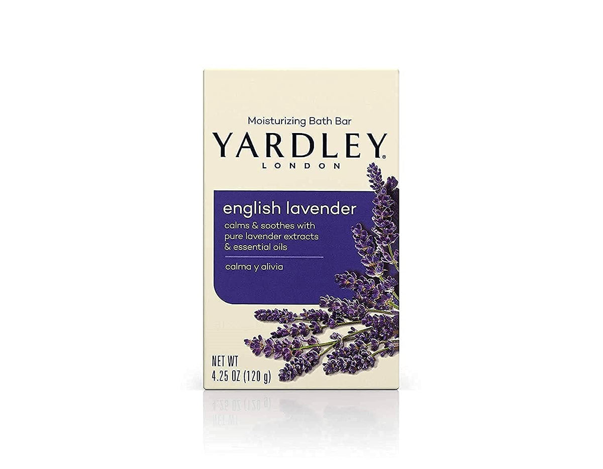 Yardley London English Lavender soap bar pack shot with premium lavender fragrance.
