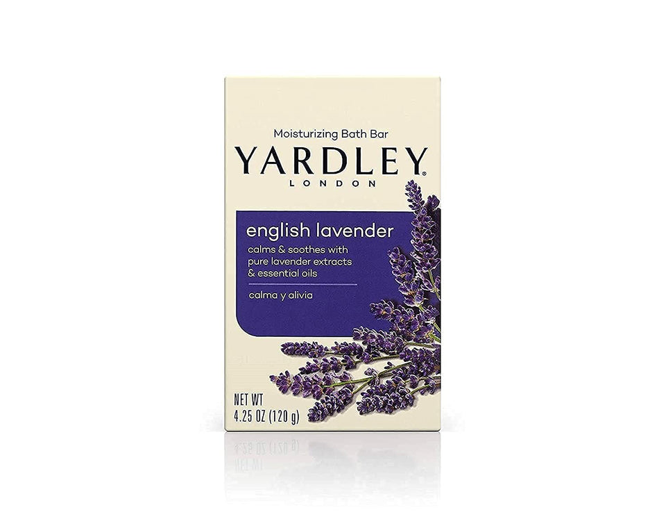 Yardley London English Lavender soap bar pack shot with premium lavender fragrance.
