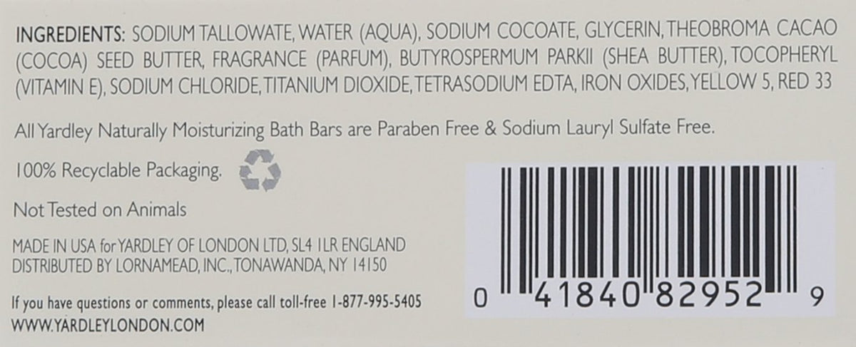 Yardley bar with essential oils illustrating soothing aroma notes