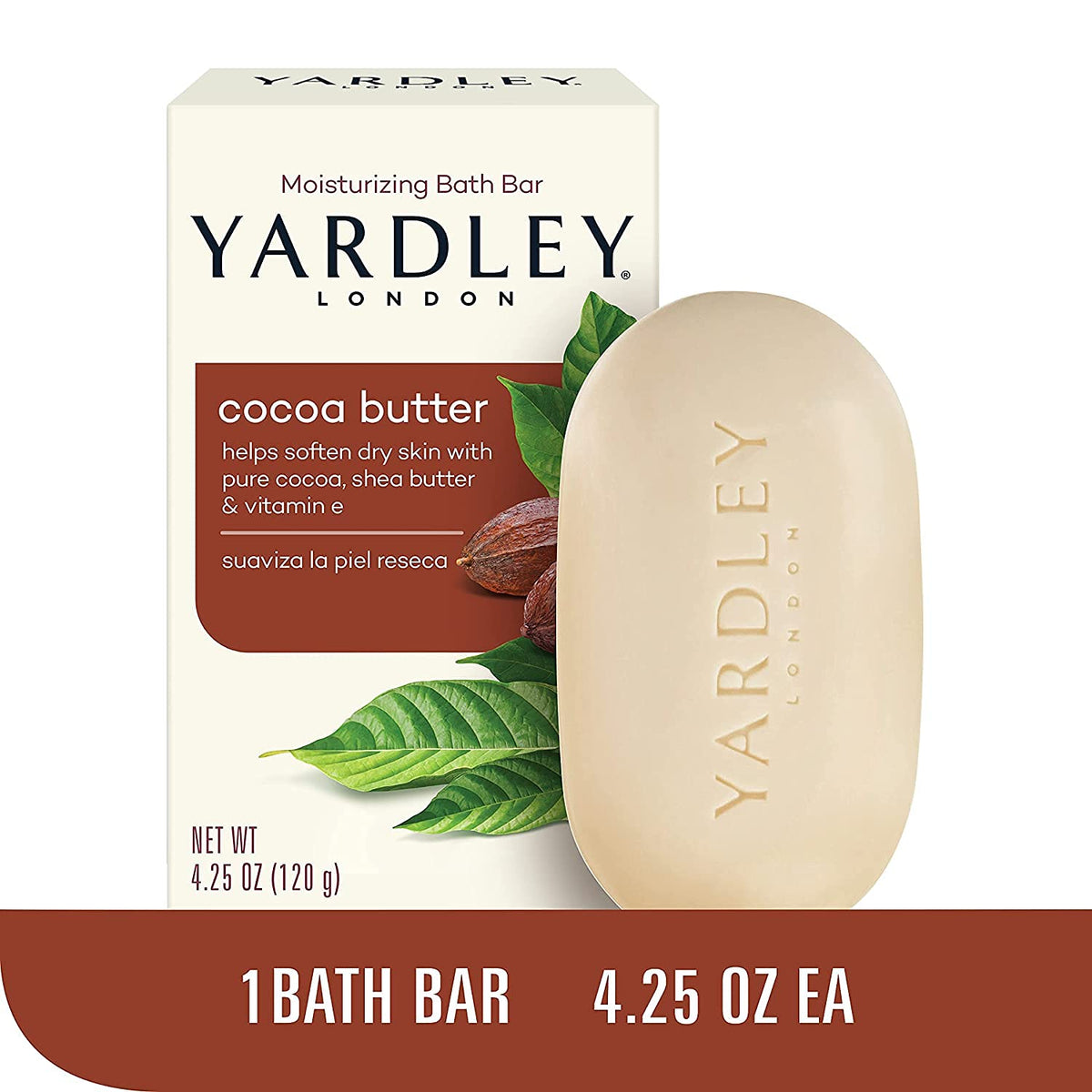 Yardley cocoa butter bar unpacked to reveal creamy texture and aroma