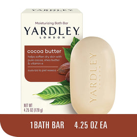 Yardley cocoa butter bar unpacked to reveal creamy texture and aroma
