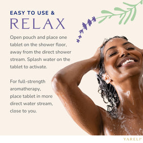 Yareli lavender steamers shown in a spa-like shower scene