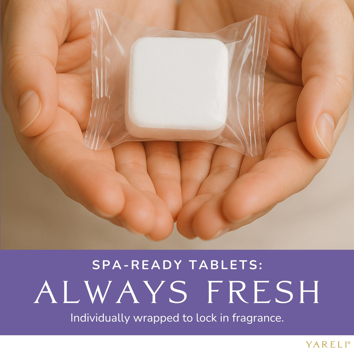 Yareli lavender steamers on glass shower wall mid-activate aroma
