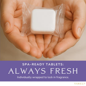 Yareli lavender steamers on glass shower wall mid-activate aroma