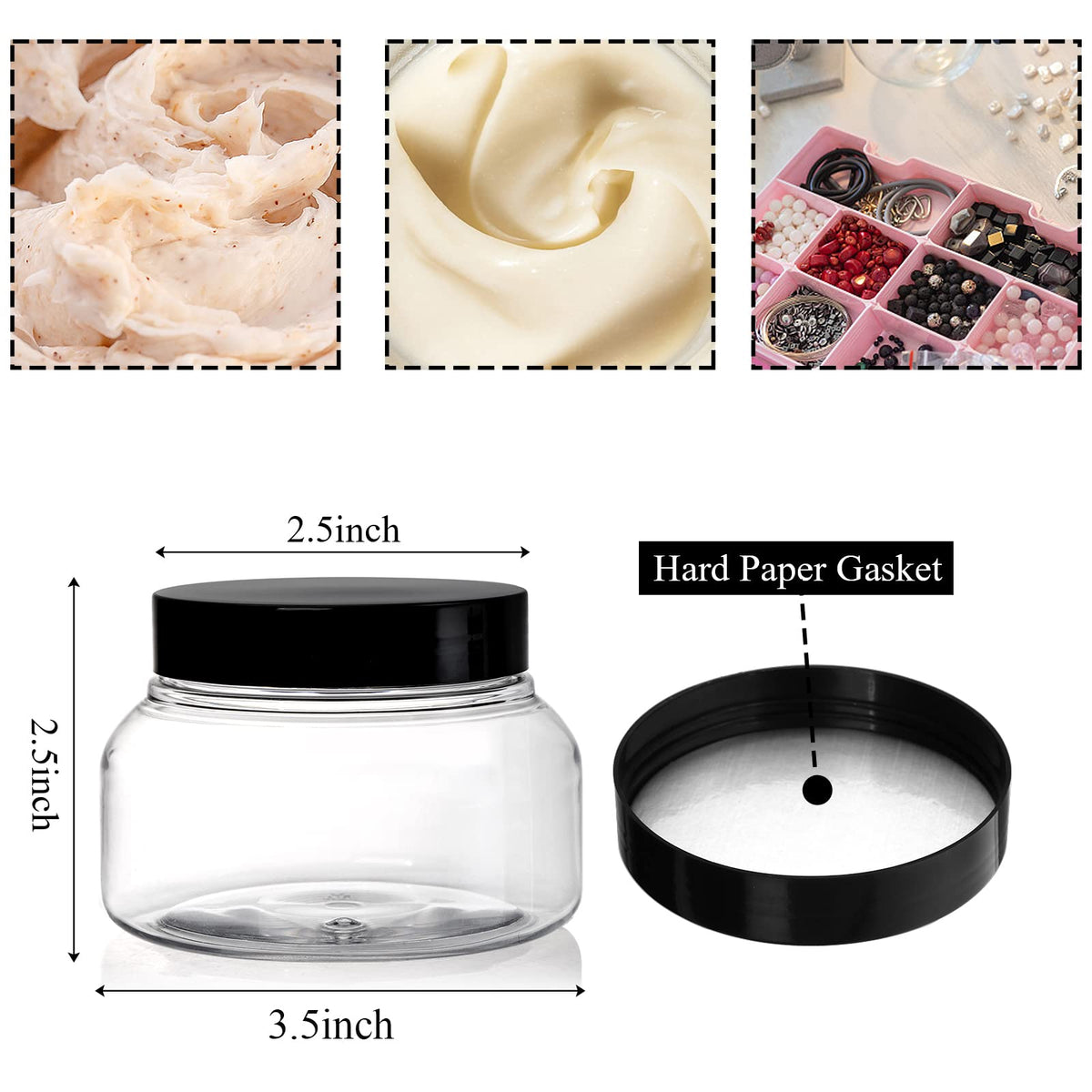 Yarlung clear body scrub jar showcases contents while remaining lightweight for travel.