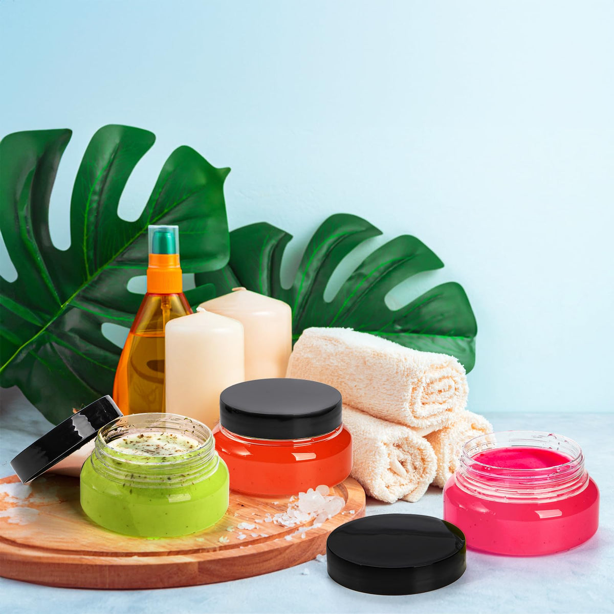 Yarlung transparent cosmetic container showcases products on a shelf.