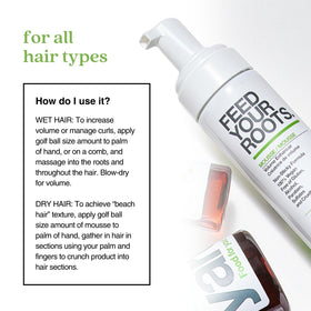 Easy root massage action showing volume styling with Yarok mousse.