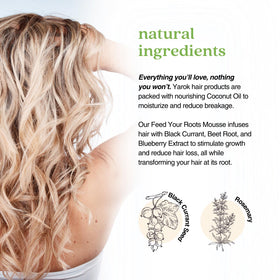 Coconut oil in the formula nourishes strands while styling with Yarok mousse.