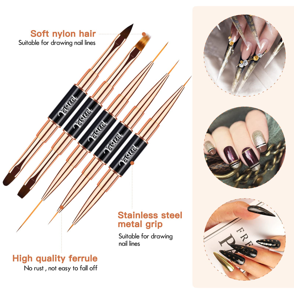 Yasterd brush heads closeup highlights ten interchangeable tips for detailed nail art