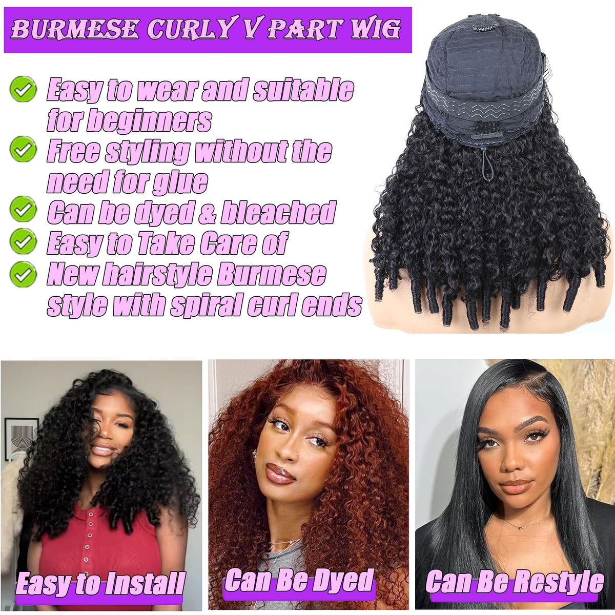 Yavida V-part wig drawstring cap close-up highlighting adjustable fit