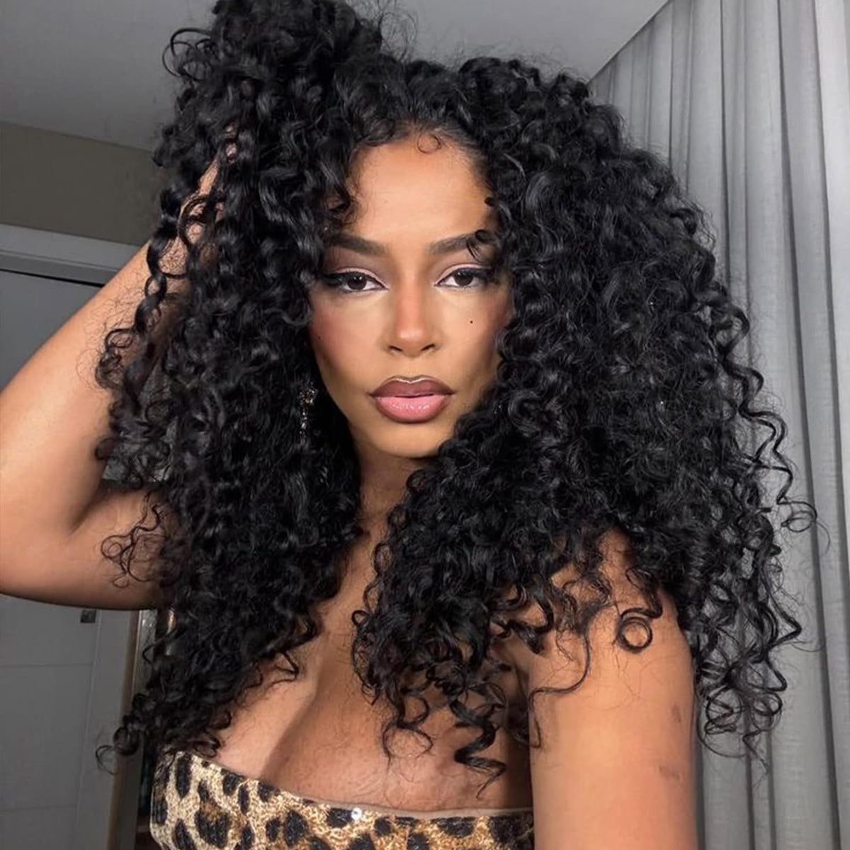 Yavida Burmese curly V-part wig front view showing natural scalp blend
