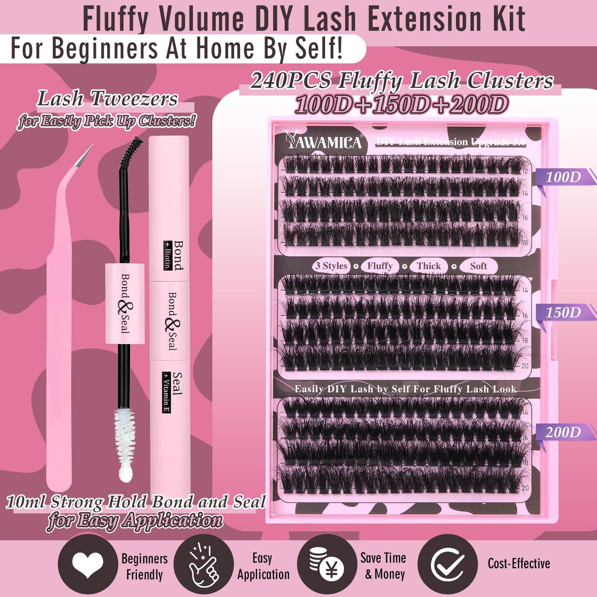 Yawamica D-curl 14-20mm clusters for dramatic curl and length at home