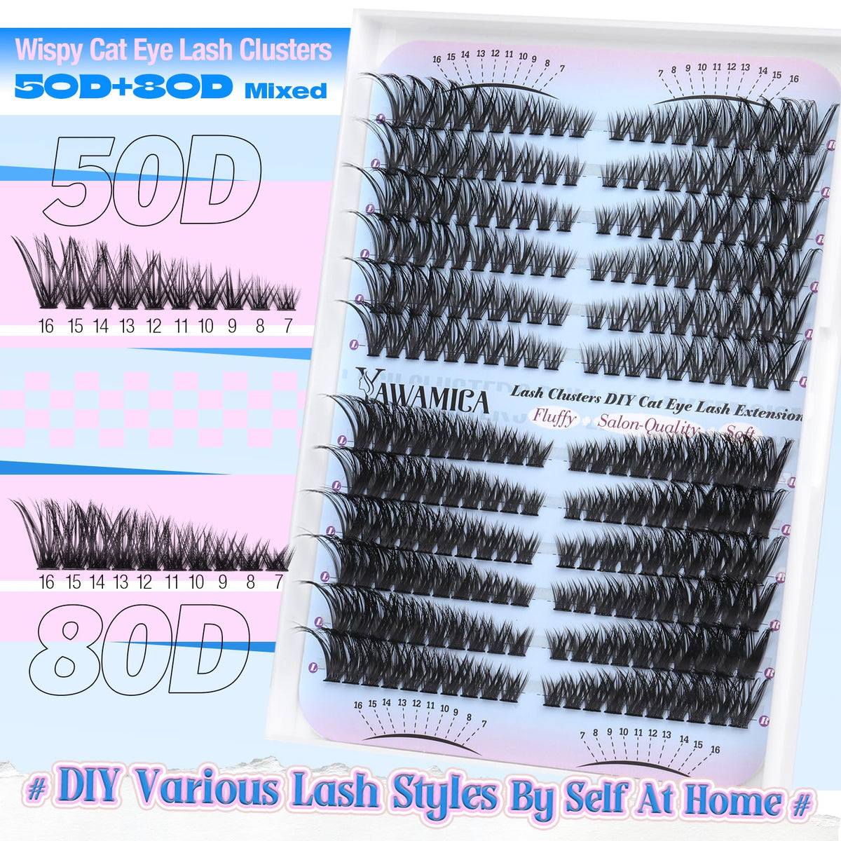 Yawamica D curl handmade lash clusters for lightweight, comfortable wear.