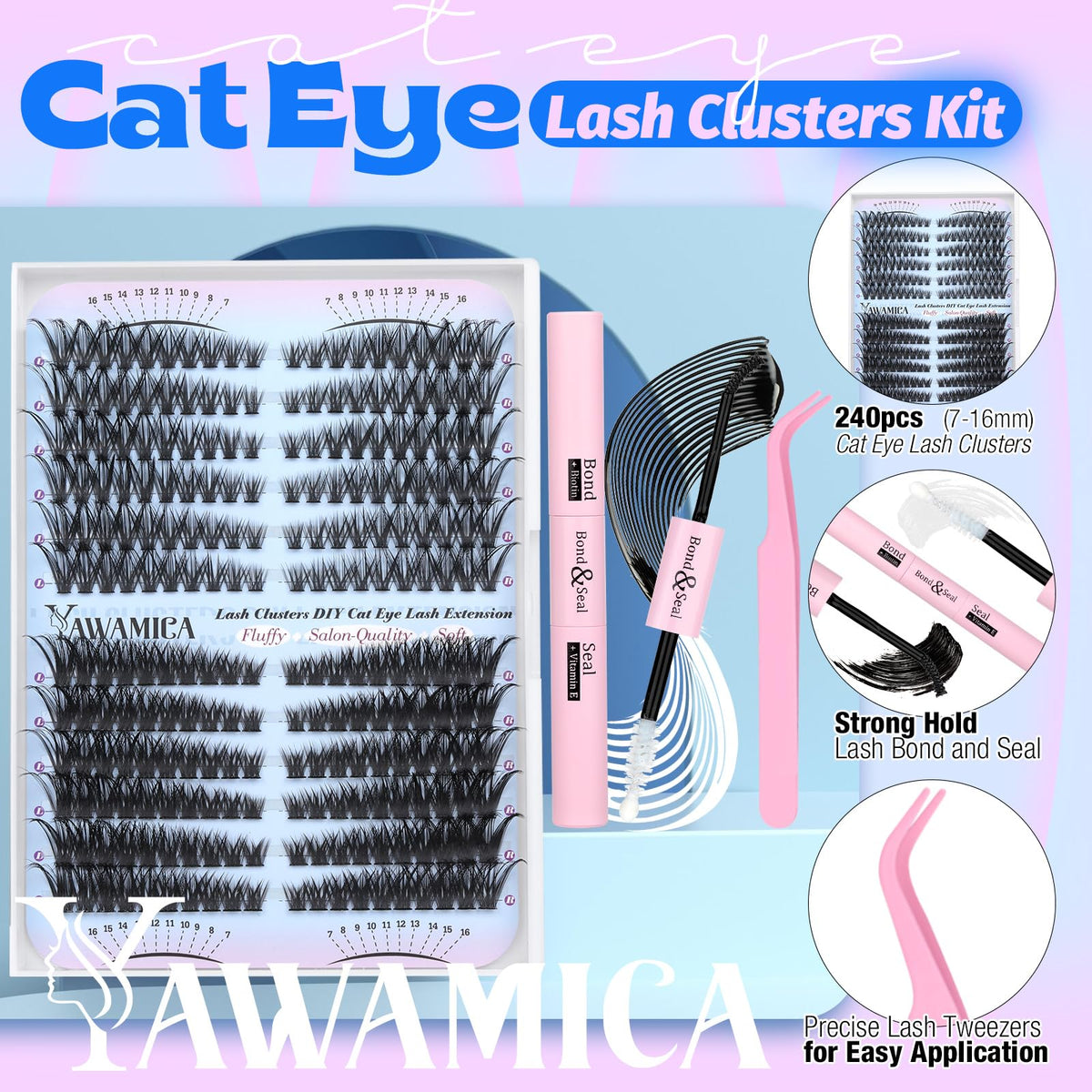240 pieces of wispy lashes for a full, customizable look.