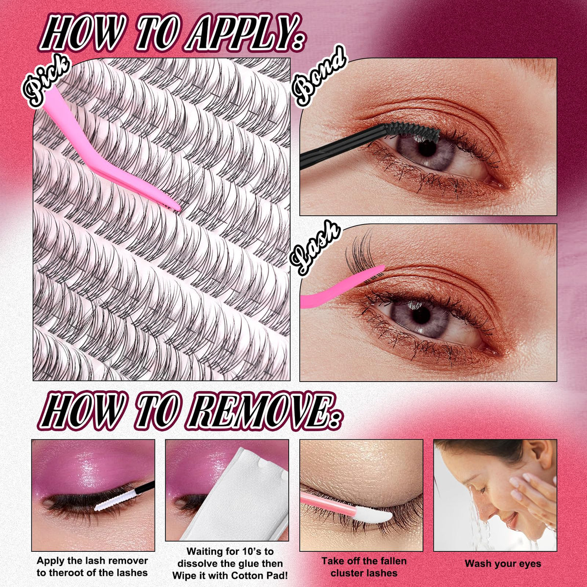 Yawamica cluster lashes removable with makeup remover for quick cleanup